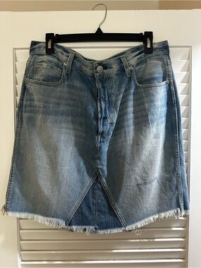 AMO Light Blue Distressed Denim Mini Skirt